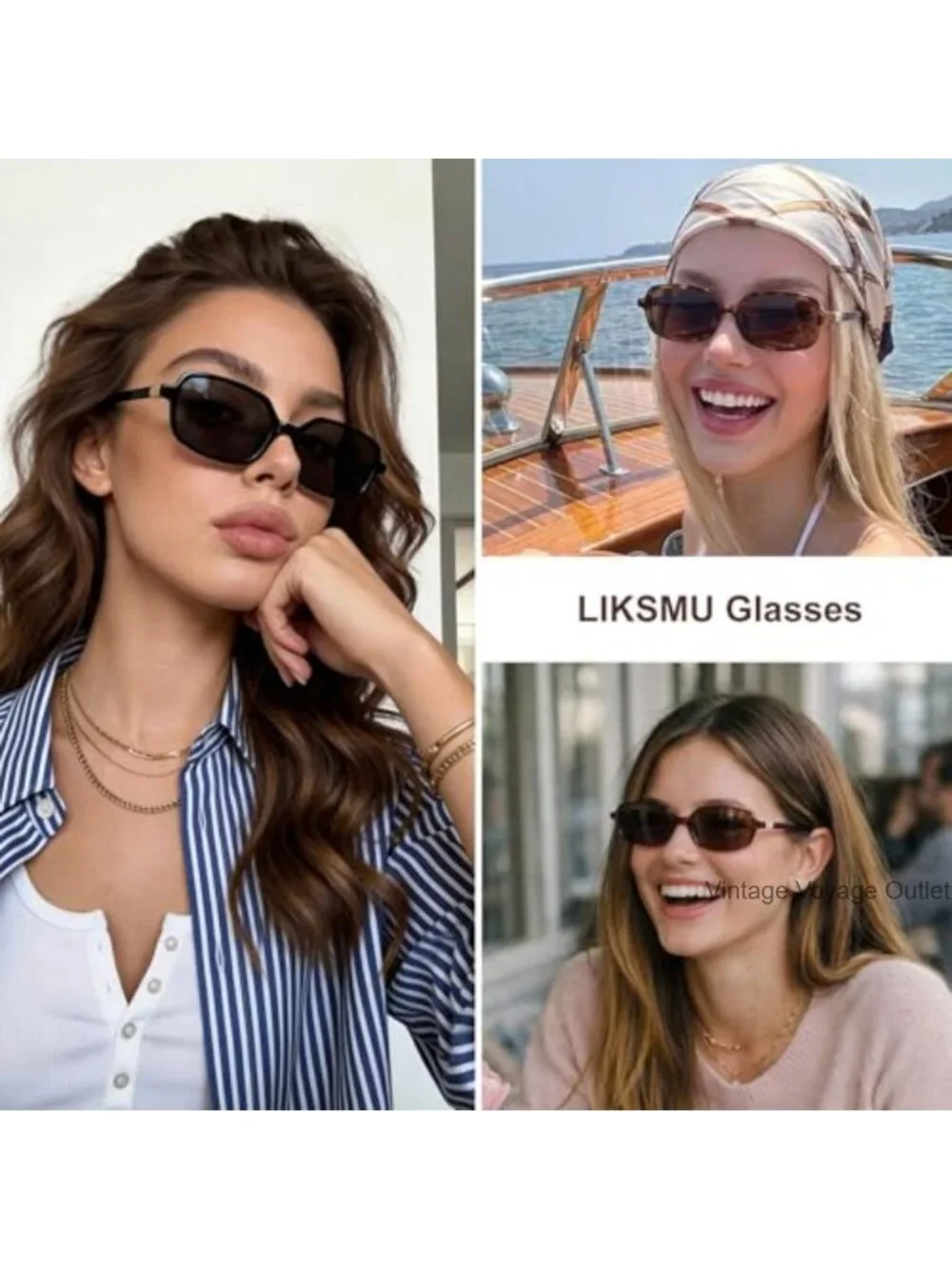 Retro Rectangular Sunglasses with Metallic Accents UV Protection